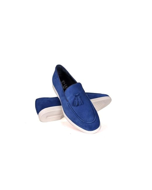 DAVID WEJ Blue Lorenzo Suede Tassel Loafers for men