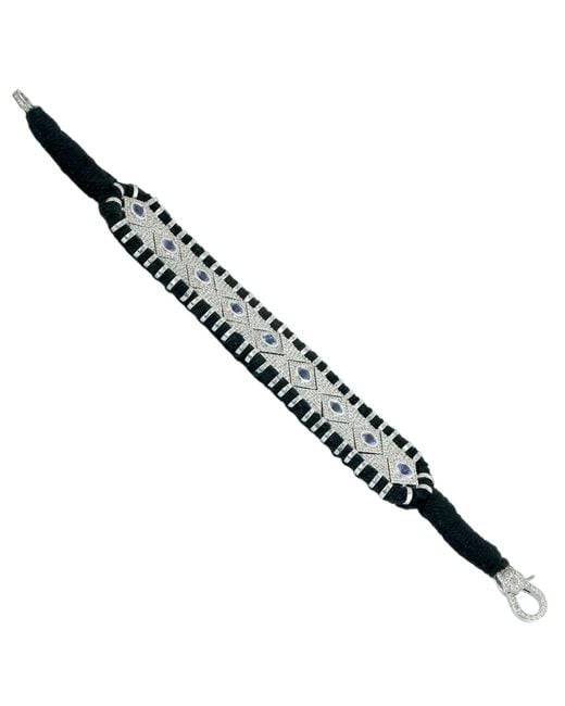 Artisan Black 925 Sterling Diamond & Tanzanite Cord Statement Bracelet