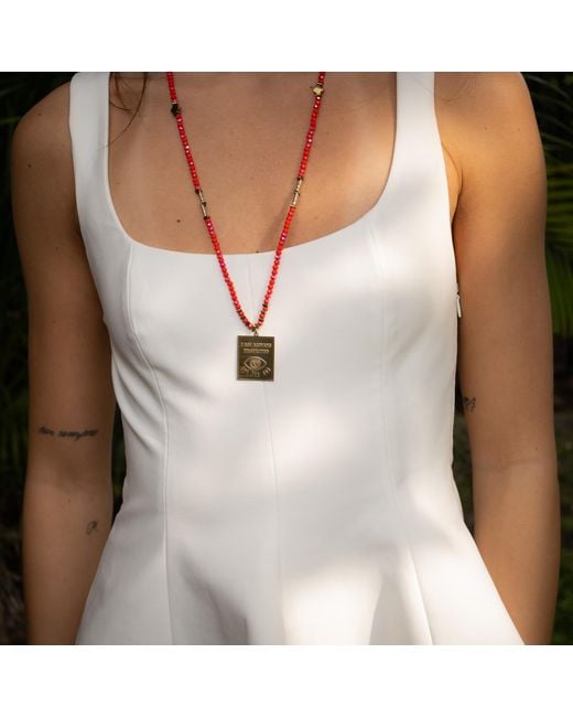 Ebru Jewelry Metallic I Am Always Protected Pendant Beaded Necklace
