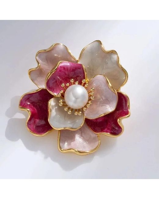 Angel Barocco Blue Enamel Peony Freshwater Pearl Brooch