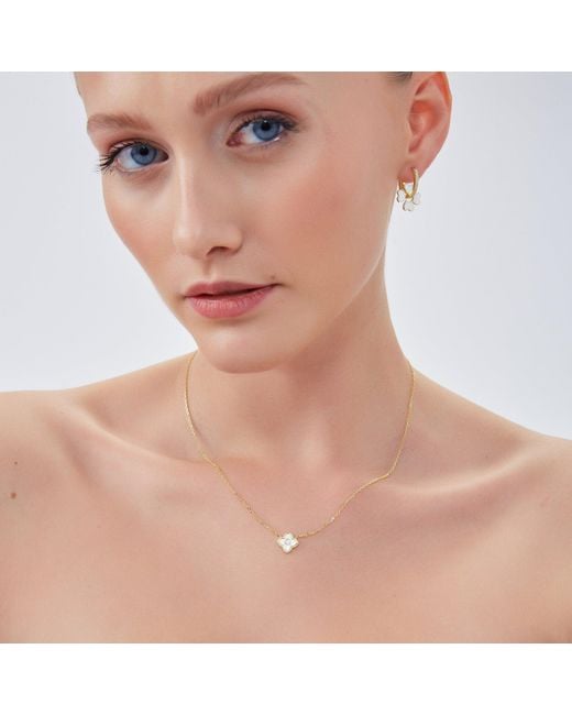 Spero London Metallic Enamel Four Leaf Clover Necklace With Gemstone