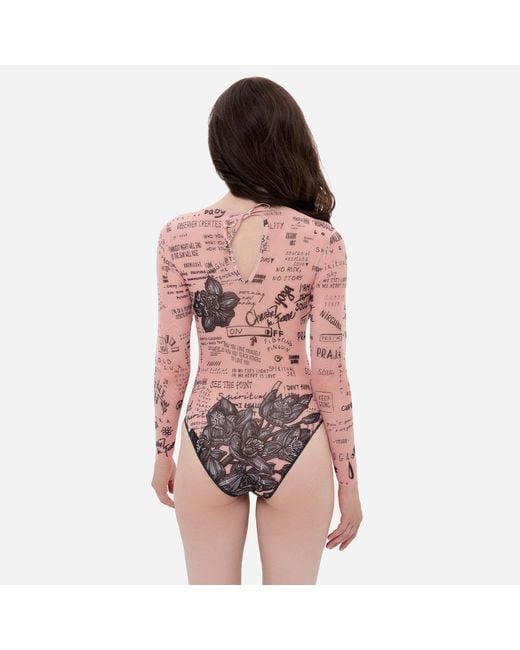 Rodasoleil Smart Swimwear Pink One-Piece Swimsuit With Sleeves Nude Body-Art