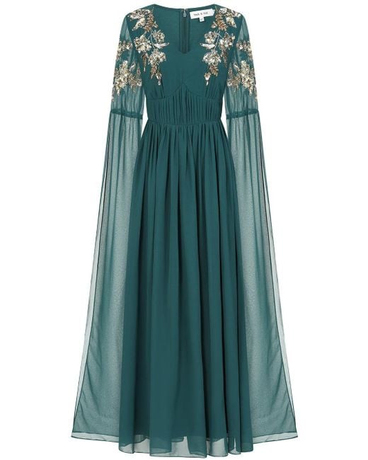Frock and Frill Green Verity Embellished Cape Sleeve Maxi Dress