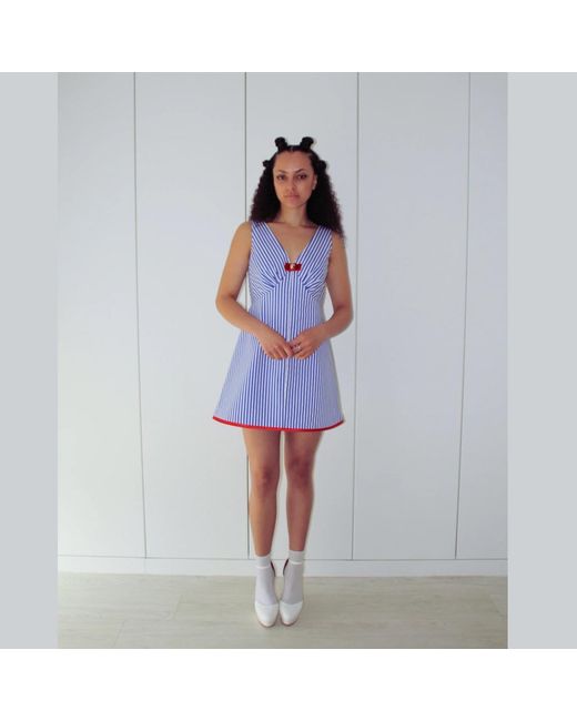 Couture to Your Door Blue And Stripped Nautical Mod Dress