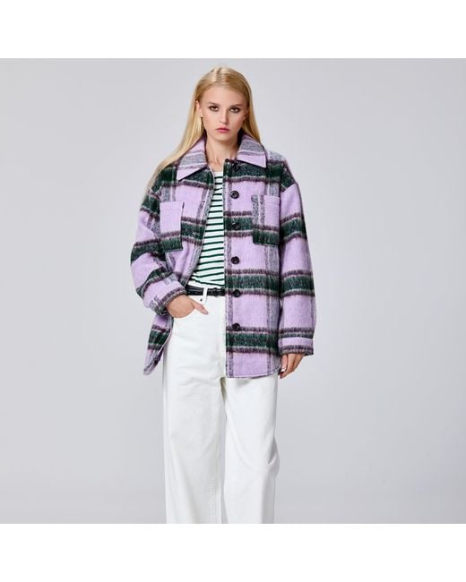 Smart and Joy Multicolor Oversized Tartan Polyester Shirt Jacket