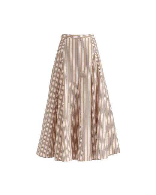 Paisie Natural Neutrals Striped Flared Maxi Skirt With Godet Paneling