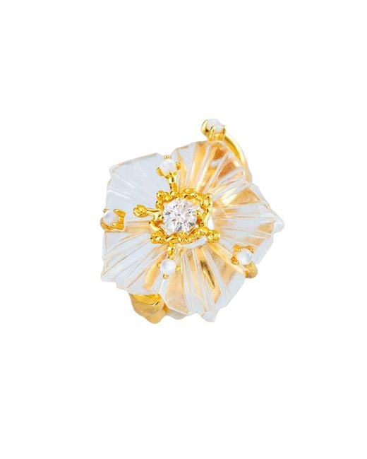 Wjy Studio London Women's Metallic Dewdrop Bloom Floria Diamond Engraved Crystal Adjustable Ring Mother Of Pearl