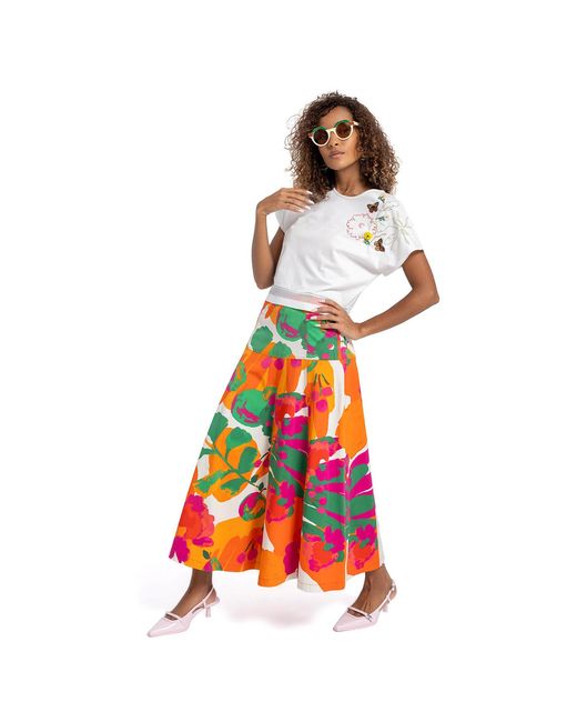 Lalipop Design Red A-Line Cotton Midi Skirt