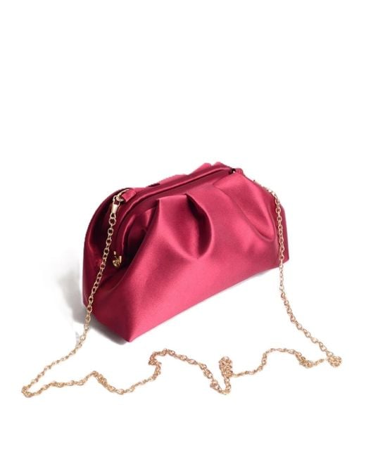 Springmoonatelier Red Mini Satin Pleated Clutch Bag With Detachable Chain – Bordeaux Elegance