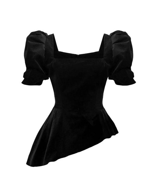 POST MERIDIEM Black Square Neck Short Sleeve Top