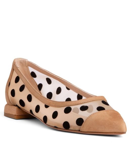 Beautiisoles by Robyn Shreiber Made in Italy Brown Blake Suede Ballerina Polka Dots & Mesh Comfortable Work & Evening Sexy Flat