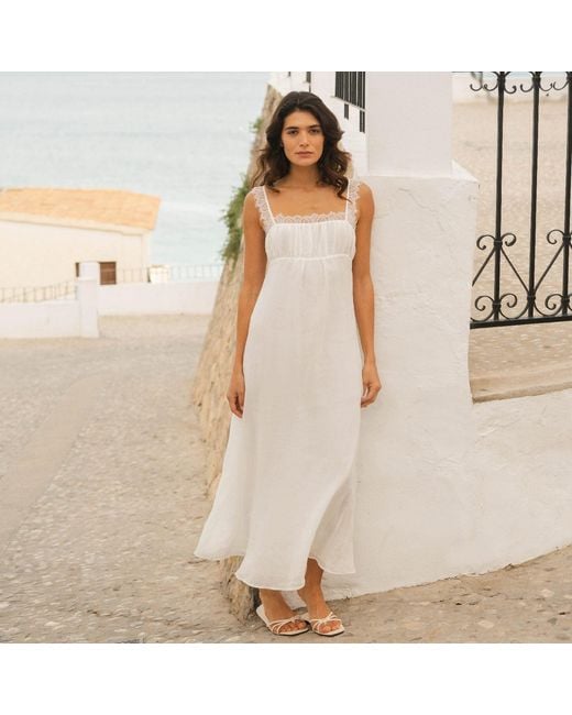NUAJE NUAJE White Aura Lace Trim Ramie Dress