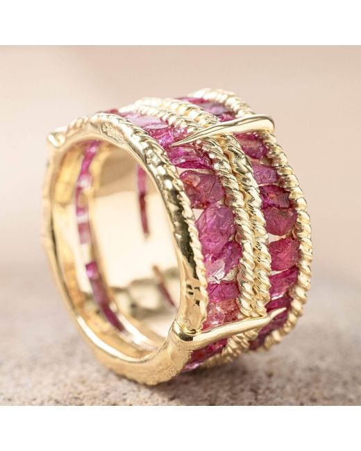 German Kabirski Pink Tartine Natural Raw Ruby Plated Ring