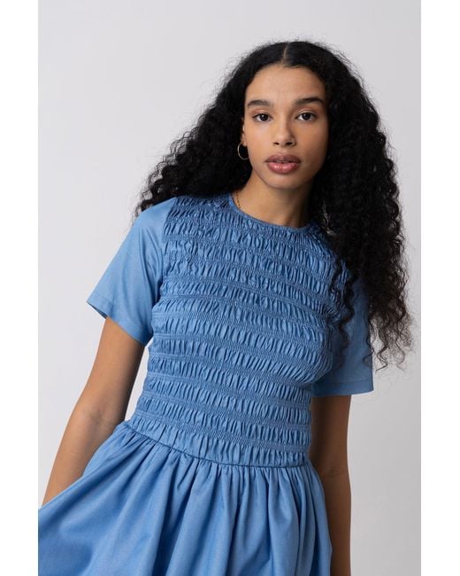 Amy Lynn Blue Eleanor Lyocell Chambray Ultra Mini Puffball Dress
