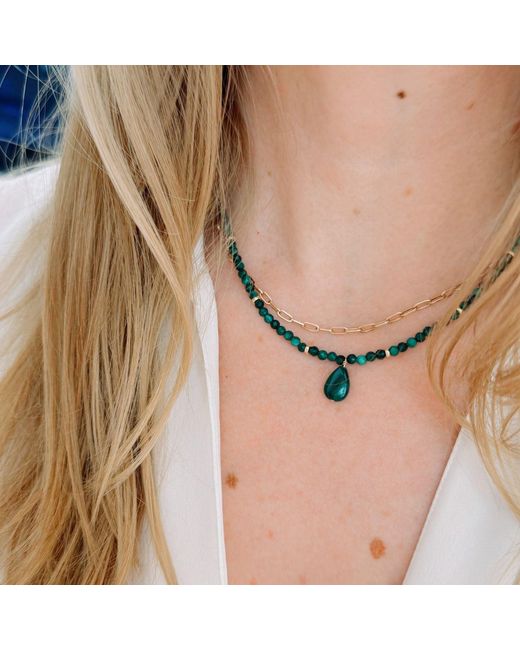 Herself Collections Metallic 14K Malachite Bead Necklace With Drop Pendant