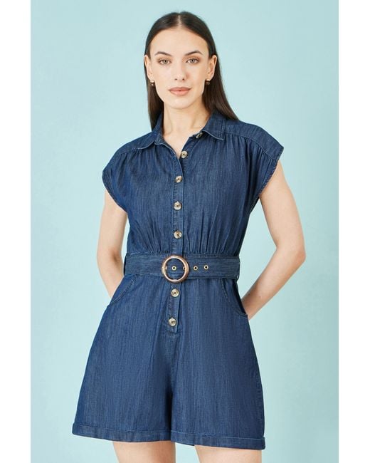 Yumi' Blue Chambray Cotton Playsuit