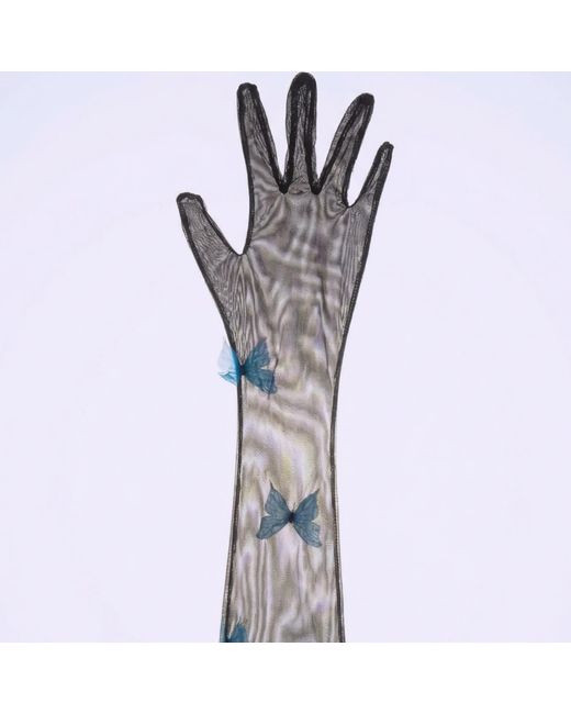 Empress Mimi Black Morphology Long Mesh Gloves With Butterfly Detail