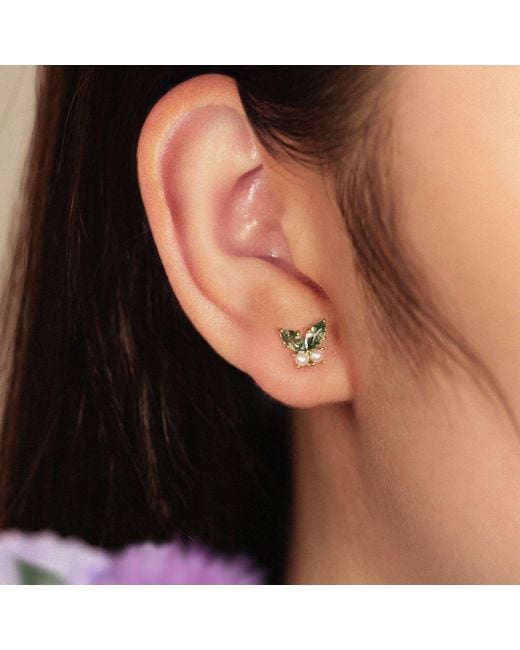 Azura Jewelry New York Green Monarch Butterfly Moss Agate Earrings Vermeil