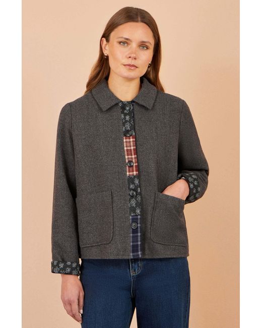 Yumi' Black Patchwork Boxy Jacket
