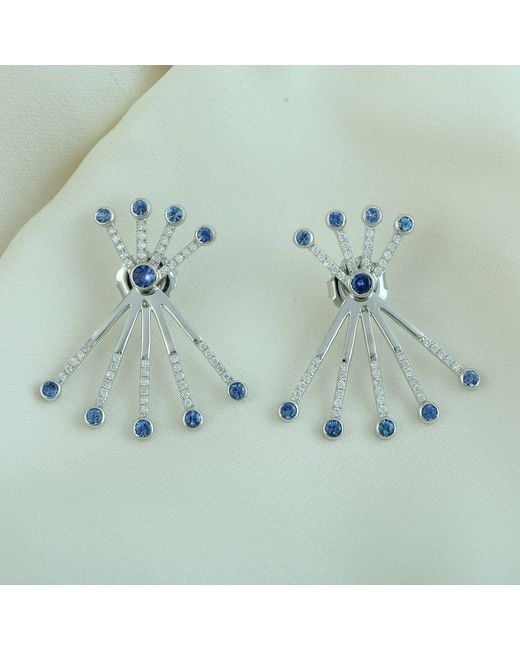 Artisan Blue Sapphire Diamond Ear Jacket Earrings In Gold