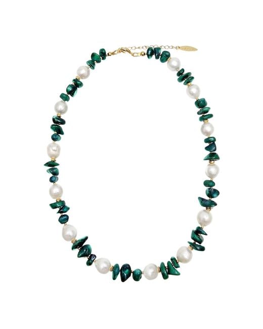 Farra Green Irregular Bamboo Coral With Freshwater Pearls Necklace
