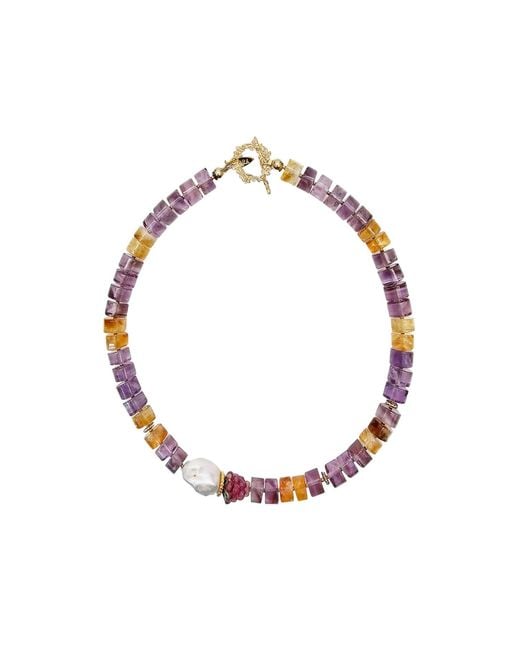 Farra Metallic Citrine & Amethyst With Baroque Peals Necklace