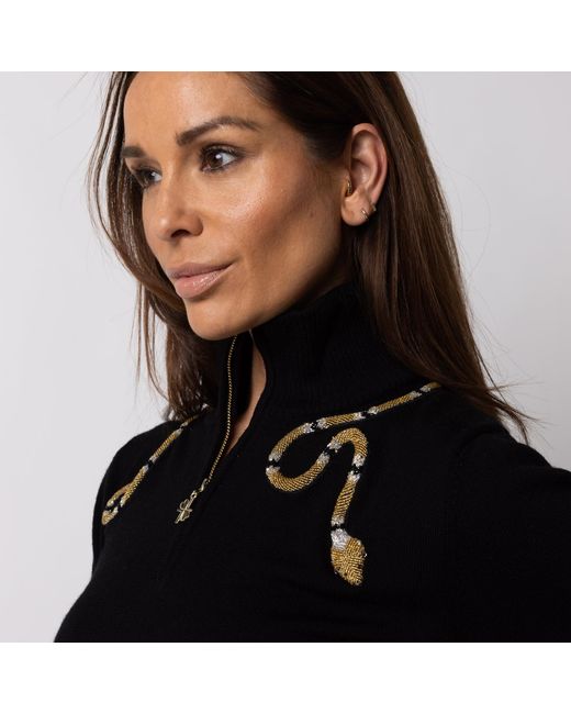 House of Laines London Black Laines Couture Quarter Zip Jumper With Embellished Wrap Snake