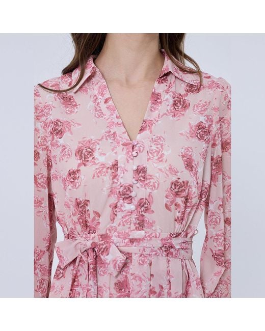 Smart and Joy Pink Floral Print Shirt-Dress