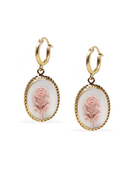 Vintouch Italy Metallic Plated Rose Cameo Hoop Earrings