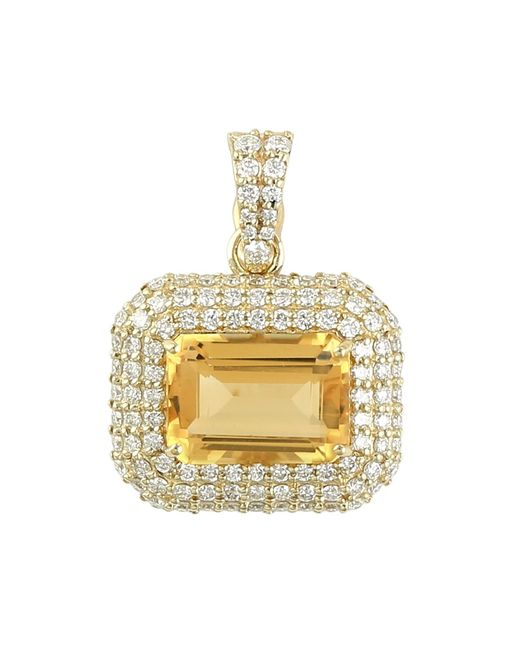 Artisan Metallic Emerald Cut Citrine & Diamond Halo Pendant