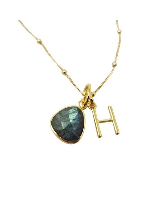 Harfi Metallic Vermeil Plated Labradorite Gemstone Crystal Initial Charm Necklace
