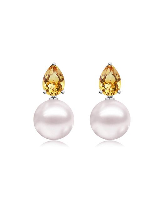Kai Fine Jewelry Metallic Sterling Natural Citrine & Freshwater Pearl Venus Tears Convertible Earrings