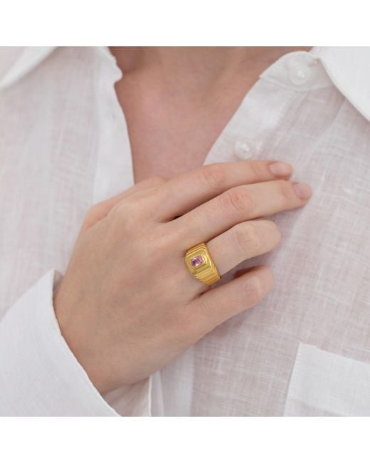 LINYA JEWELLERY Metallic Octagon Stone Signet Ring