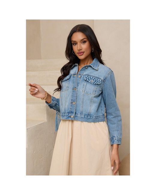 Saachi Blue Woven Pocket Denim Jacket