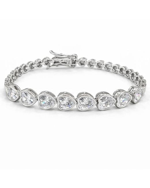 Pearl Code Metallic Celine Big Heart Tennis Bracelet With Cubic Zirconia