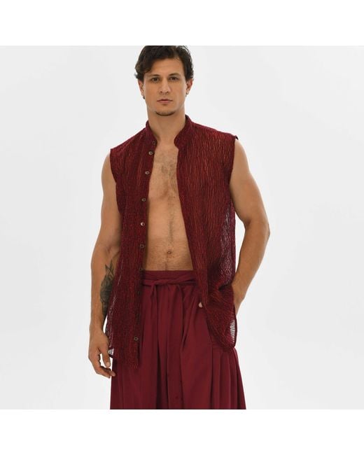 Zhenabia Red Ember Vest Sleeveless Shirt Summer Resort for men