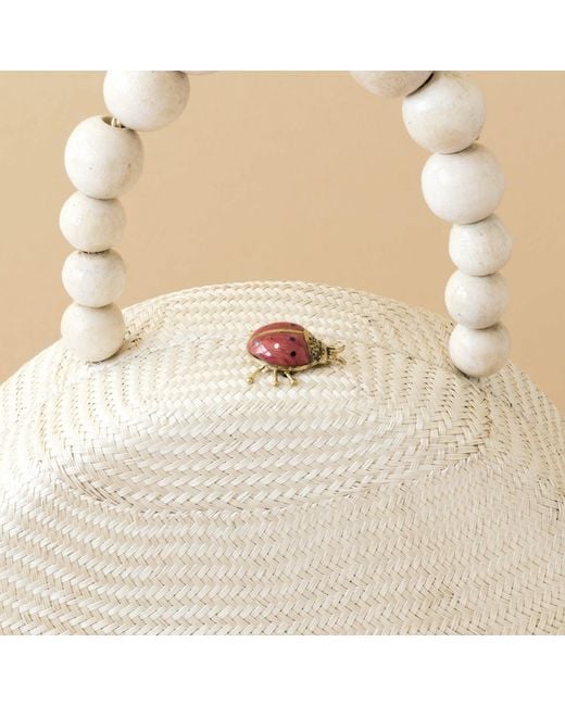 LIKHÂ Natural Oat Round Classic Handbag With Bead Handle