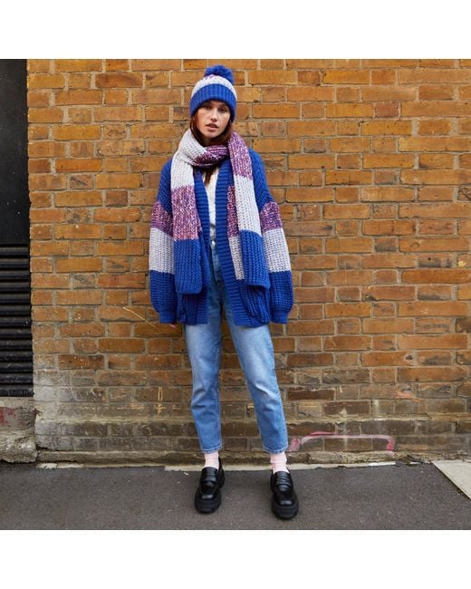 Cara & The Sky Blue Phoebe Stripe Beanie Bobble Hat