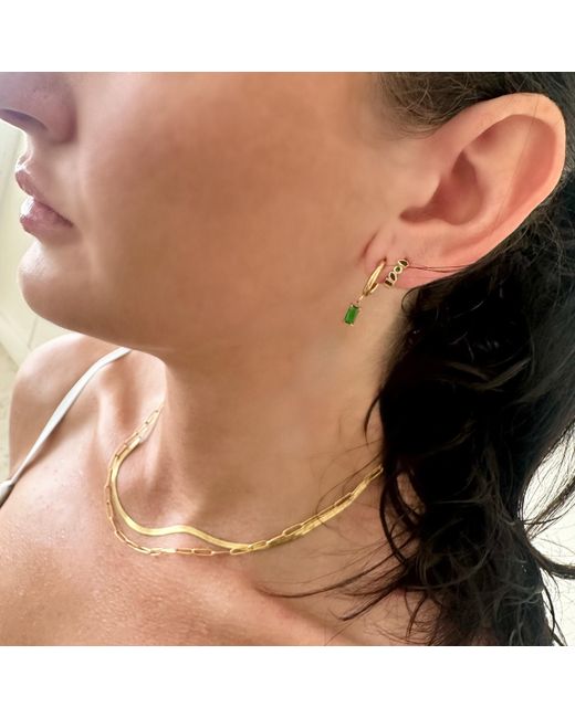 Evie Jewelry Metallic Luxe Emerald Drop Huggie Hoop Earrings