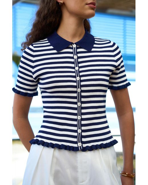 Yumi' Blue Nautical Striped Knitted Top