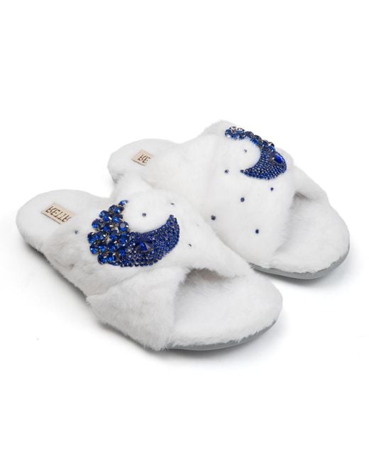 Rettrose Blue Alma Luxury Plush Diamanté Embellished Handmade Slipper