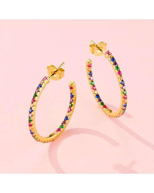 Posh Totty Designs Metallic Yellow Plated Rainbow Cz Birthstone Hoop Earrings