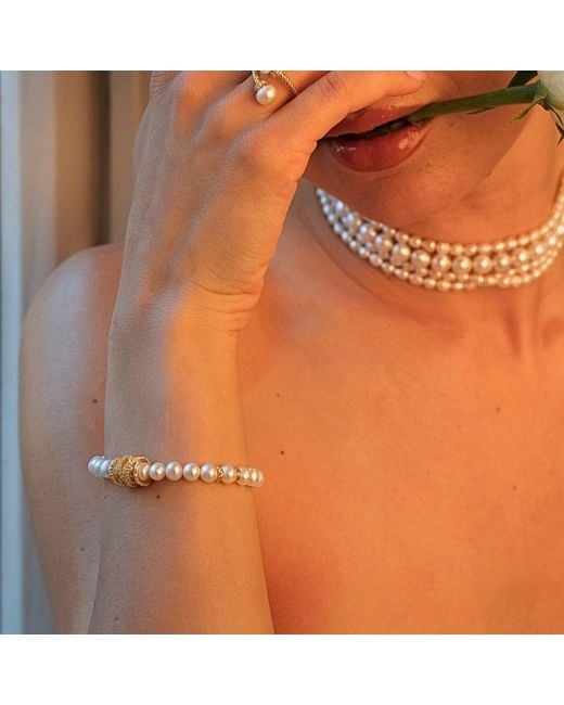 LINYA JEWELLERY Metallic Amour Caged Pearl Bracelet, Wedding Jewelry