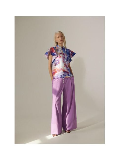 Julia Allert Purple Button Front Palazzo Trousers – Lilac