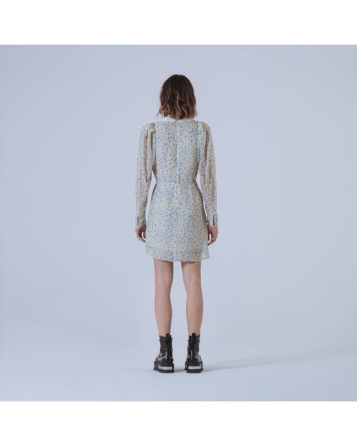 SVETA Milano Natural Columbia Floral Short Dress With Embroidered Collar