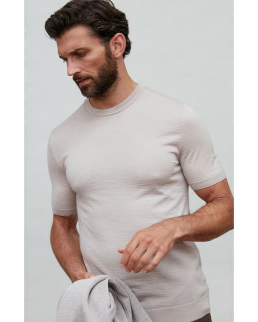 Paul James Knitwear Gray Neutrals Superfine Merino Silk Bellini Short Sleeve Jumper for men