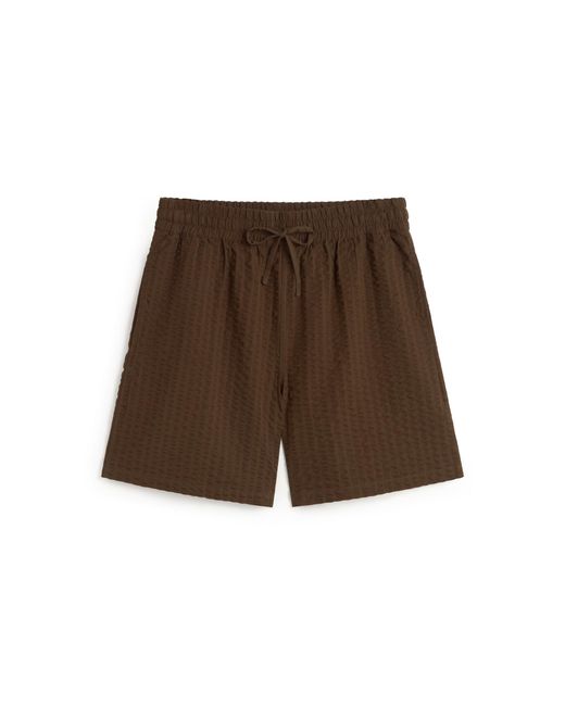Thinking Mu Brown Seersucker Bermuda Henry for men