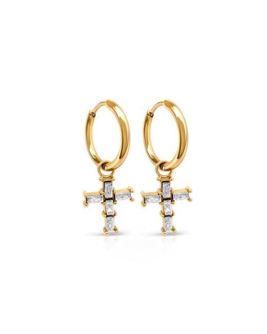 Evie Jewelry Metallic Cross Over Huggie Hoop Waterproof Earrings