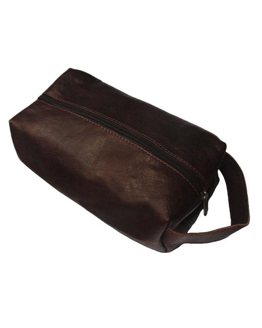 Berber Leather Black Leather Wash Bag for men