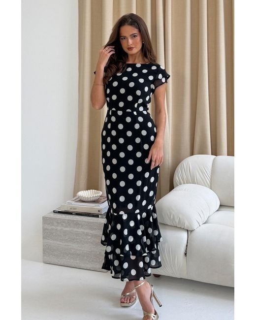 Girl In Mind Black Roxy Boat Neck Frill Midi Spot